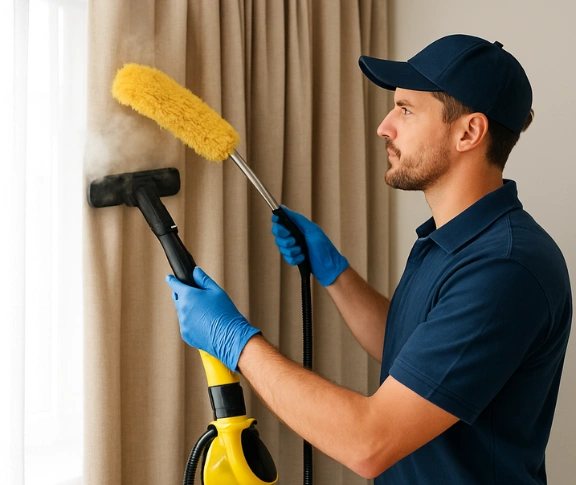 Trusted curtain steam cleaning technician Matty Curtain Cleaning aroona QLD